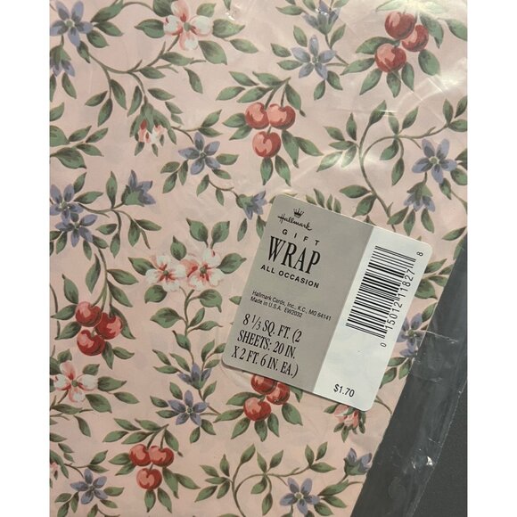 Hallmark All Occasions Sealed Gift Wrap Dainty Flowers & Cherries 2 Full Sheets - Picture 2 of 3